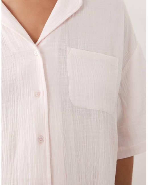 ASOS Pink Asos Design Maternity Cotton Gauze Short Sleeve Shirt And Short Pyjama Set