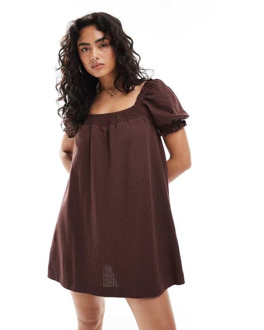 Miss Selfridge Red Seersucker Smock Mini Dress With Shirring