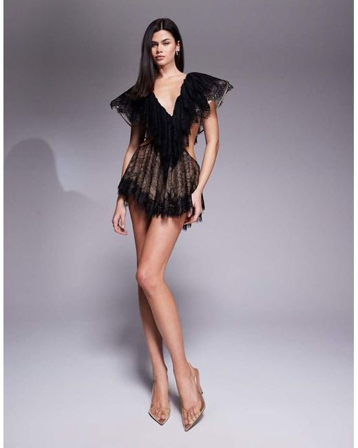 The Dolls House Black Sara Lace Cut Out Mini Dress