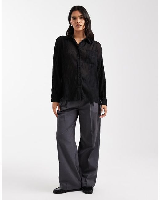 ASOS Black Sheer Crinkle Detail Shirt