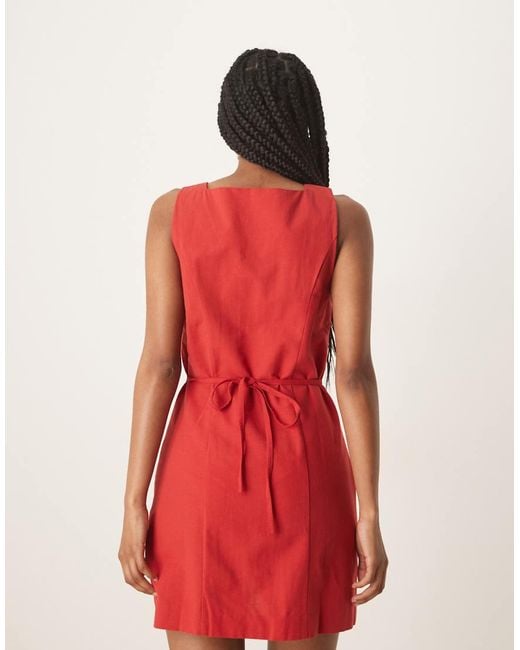 Nobody's Child Red Peri Square Neck Button Up Mini Dress