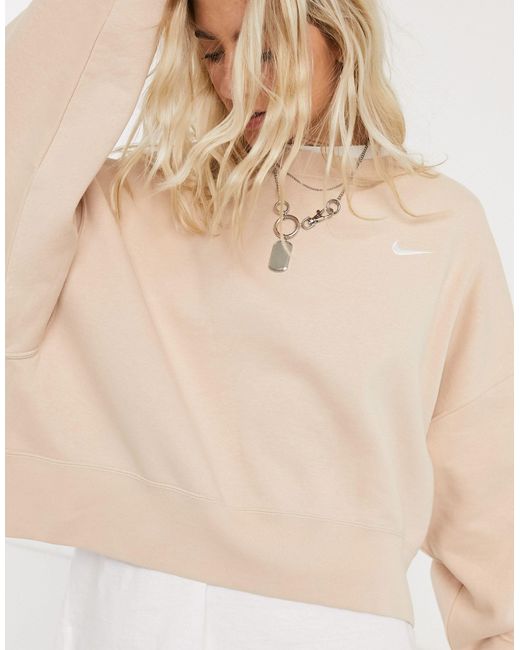 Nike Mini Swoosh Oversized Boxy Light Beige Sweatshirt in Natural | Lyst