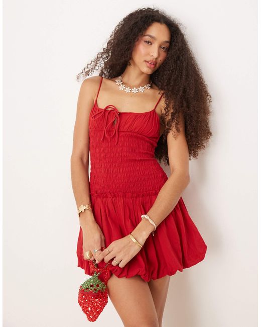 Stradivarius Red – str – gerafftes minikleid