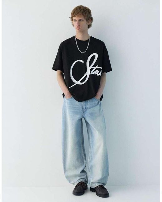 Pull&Bear Gray Stwd Graffiti T-Shirt for men