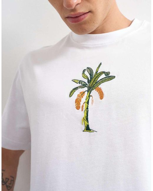 Topman White Crop Fit Palm Embroidery for men