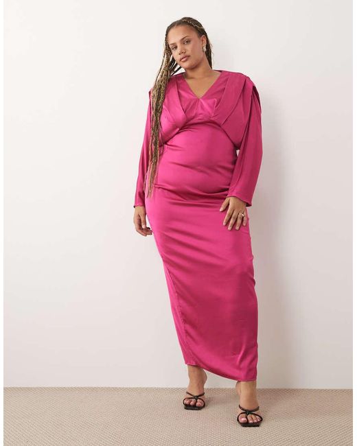 Tfnc Plus Pink Satin Kimono Sleeve Maxi Dress