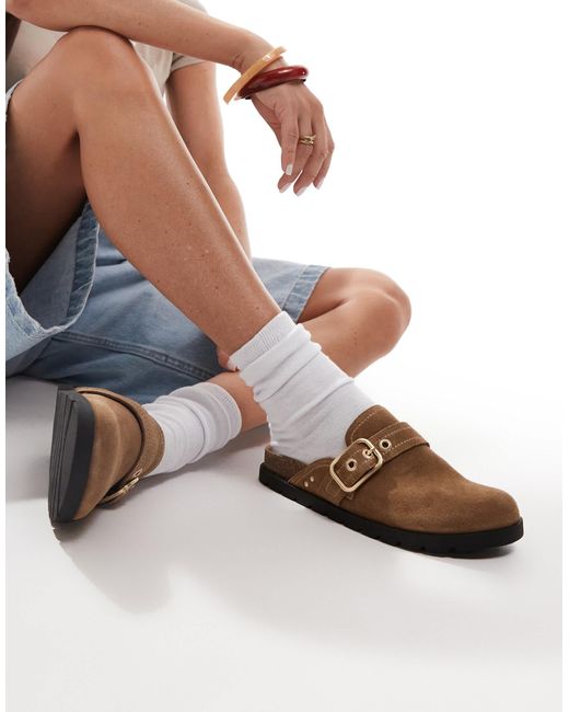 Chaussures plates en cuir avec boucle - beige Stradivarius en coloris Blue