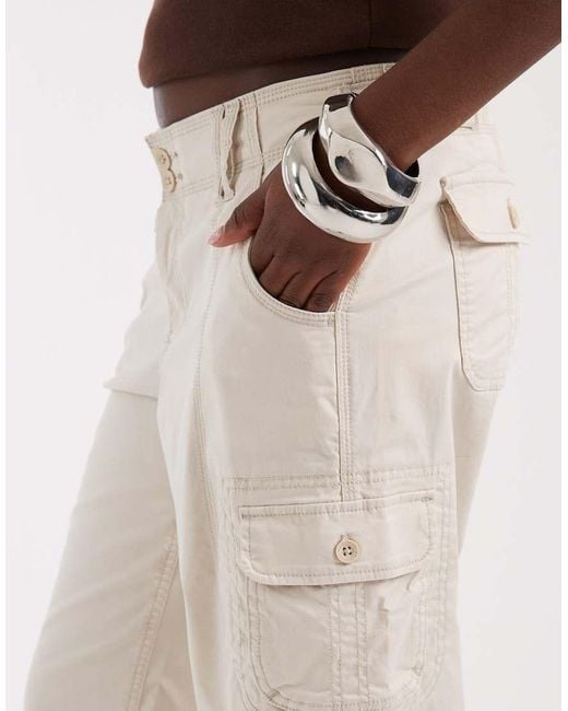 Hollister Natural Low Rise baggy Cargo Trousers With Adjustable Waist