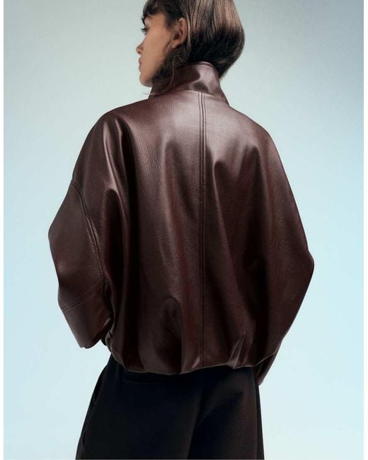 Pull&Bear Black Leather Effect Balloon Jacket
