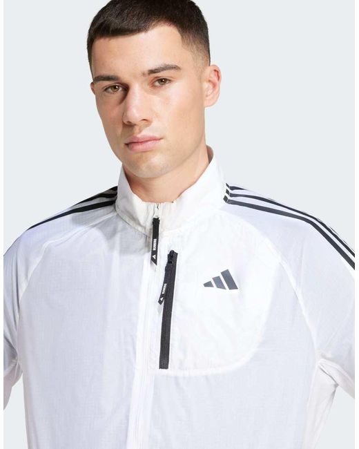Adidas Originals White Own The Run 3-Stripes Packable Jacket for men