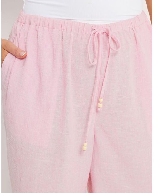 Yours Clothing Pink Linen Look Wide Leg Trousers