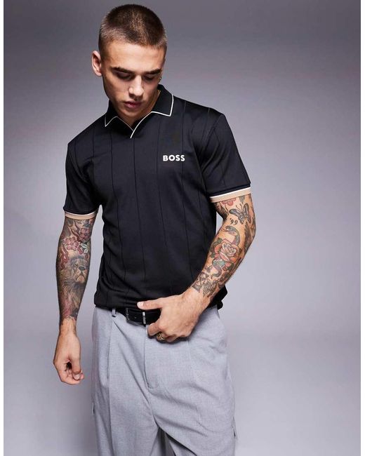 Polo De Corte Slim Con Cuello Abierto De Punto Liso Palle 2 De Boss de hombre de color Blue