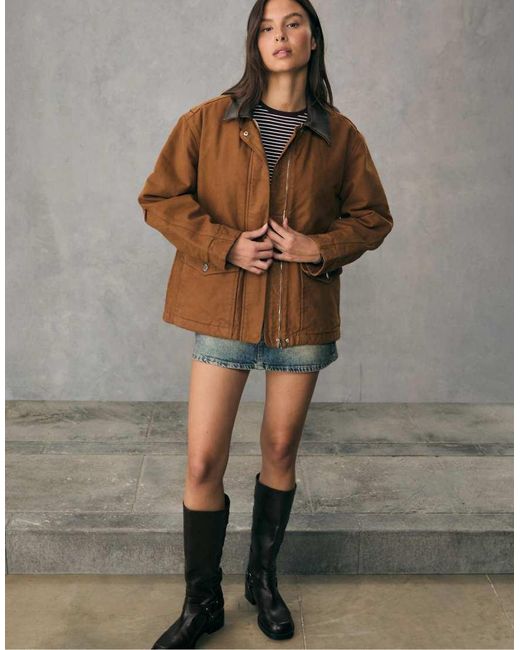 Stradivarius Brown Contrast Leather Effect Parka