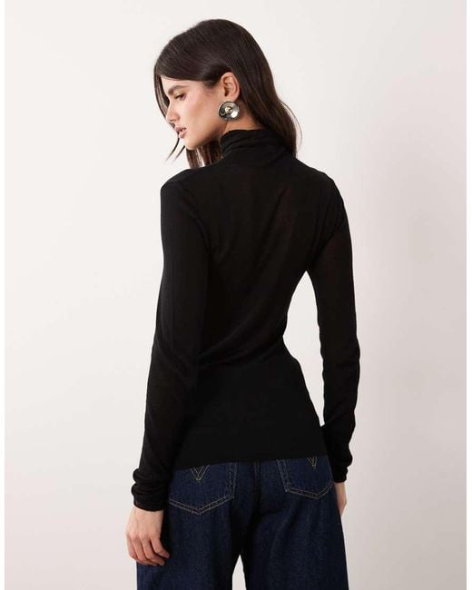 ASOS Black Sheer Second Skin Knit Roll Neck Top
