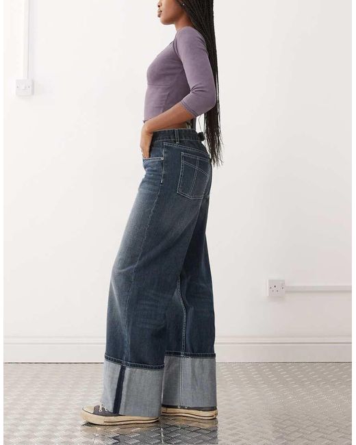The Ragged Priest Blue Turn Up Hem Low Rise Baggy Fit Jeans