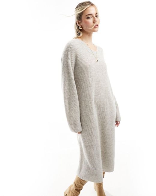 & Other Stories Gray Alpaca And Wool Blend Long Sleeve Knitted Midi Dress