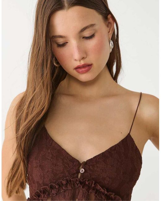 Stradivarius Brown Blonde Lace Top With Straps