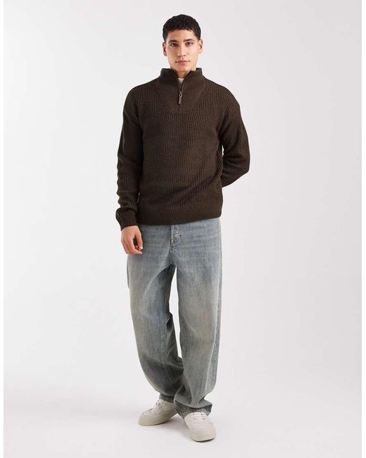 New Look Purple Fisherman Knit 1/4 Zip Jumper for men