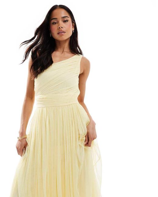 LACE & BEADS Metallic Bridesmaid One Shoulder Maxi Dress