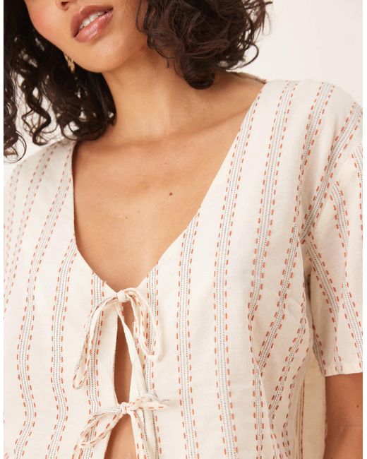 ASOS Natural Tie Front Stripe Top Co-ord