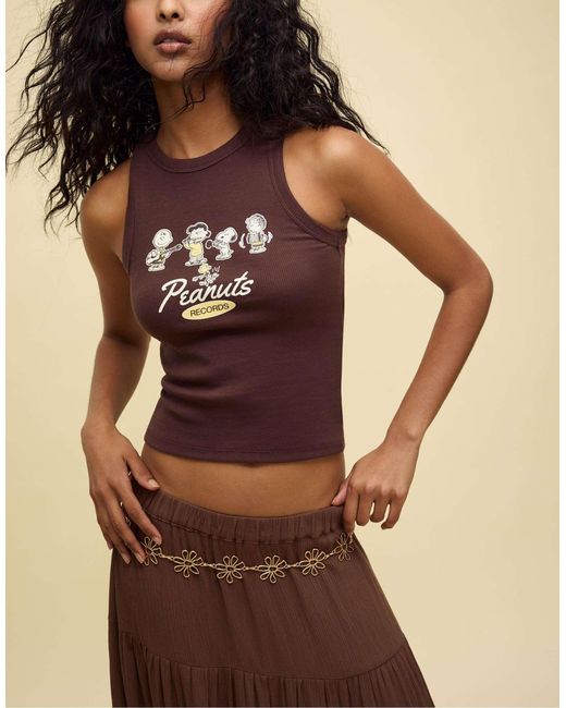 T-shirt dos nageur à imprimé peanuts - marron Stradivarius en coloris Brown
