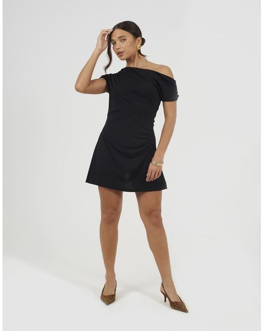 Brave Soul Black Jersey Asymmetric Draped Mini Dress