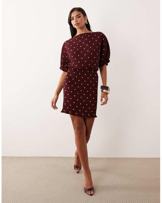 Never Fully Dressed Red Tilly Off Shoulder Plisse Mini Dress