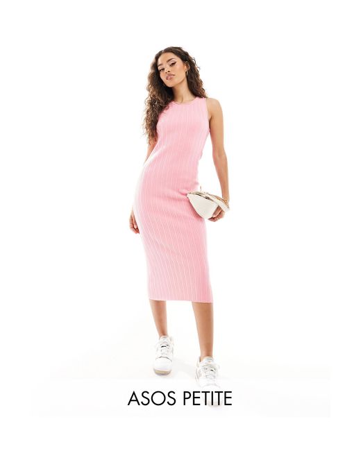 Asos design petite - robe sans manches longueur mollet en maille ASOS en coloris Pink