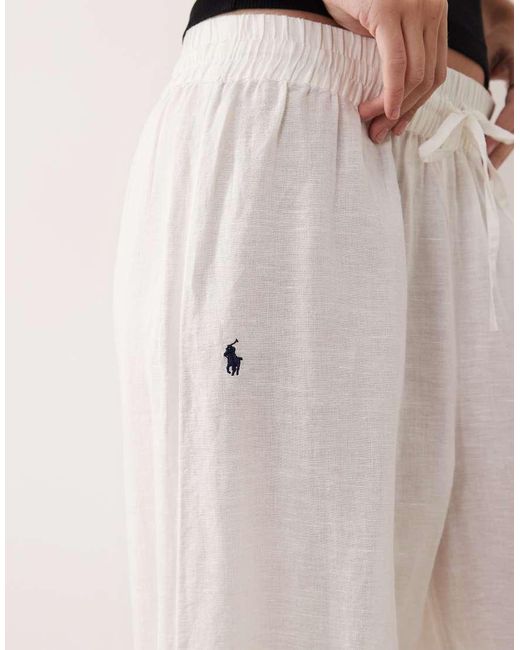 Polo Ralph Lauren Natural Cotton Linen Smocked Pull On Pant Cover-Up