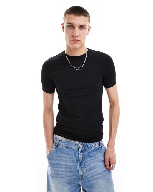 T-shirt girocollo attillata nera di ASOS in Black da Uomo