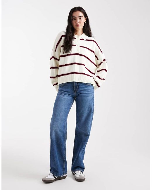 ASOS White Knitted Stripe Polo