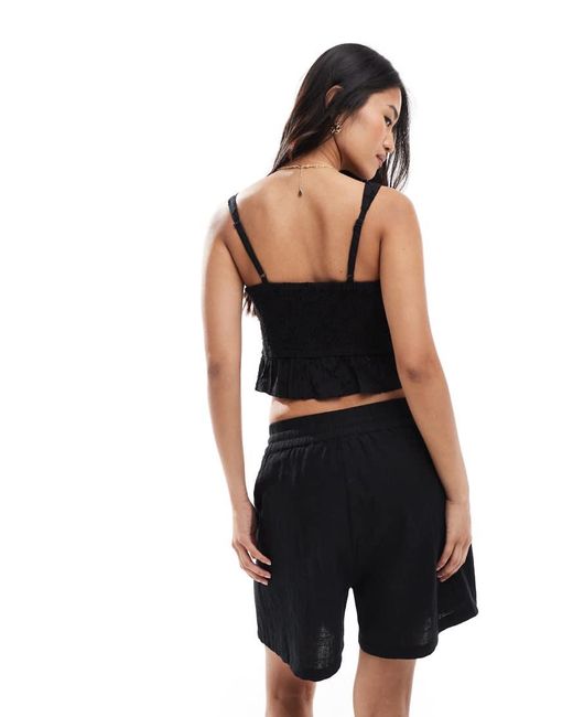 ONLY Blue Tie Front Textured Linen Look Bermuda Shorts Co-ord