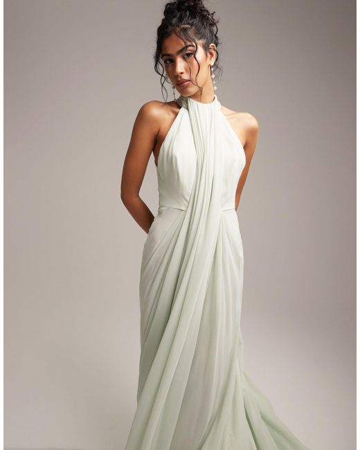 ASOS Gray Bridesmaids Grecian Draped Halter Maxi Dress