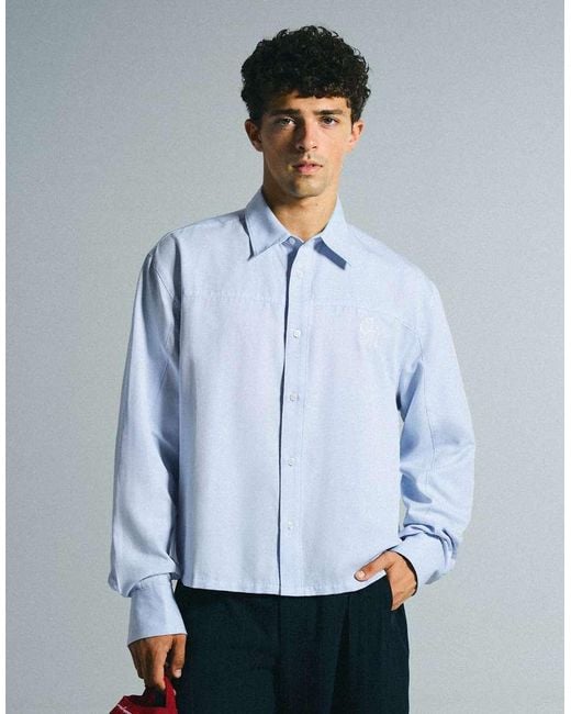 Bershka Blue Boxy Long Sleeve Shirt for men