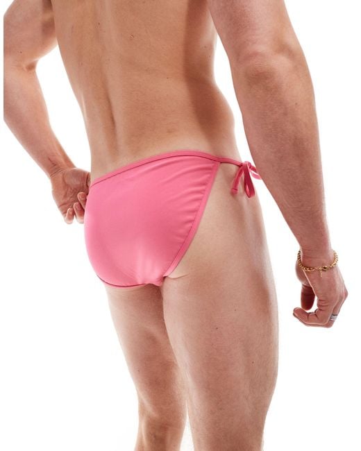 ASOS Pink Stretch Swim Briefs With Tie Sides for men