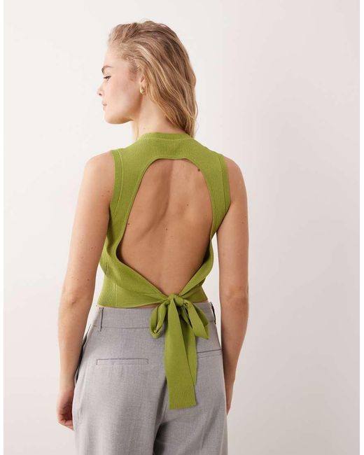 Miss Selfridge Green Rib Knit Open Back Sleeveless Top