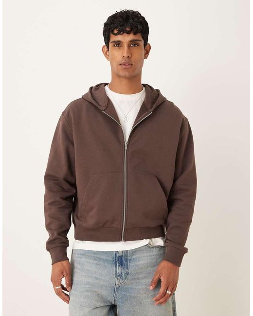 Sudadera Marrón Básica De Corte Cuadrado Extragrande Con Capucha Y Cremallera De ASOS de hombre de color Brown