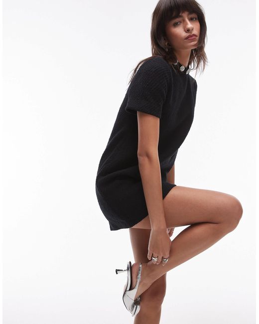 & Other Stories Black Tweed Mini Dress With Embellished Neckline