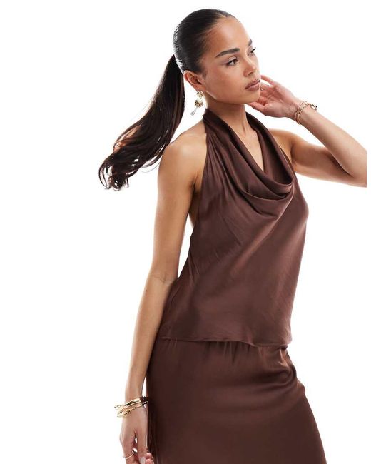 Pull&Bear Brown Satin Halterneck Top Co-ord
