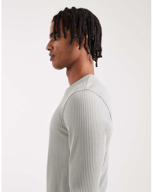 ASOS Gray Super Heavyweight Muscle Fit Long Sleeve T-shirt for men