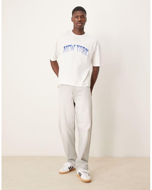 ASOS White Boxy Oversized T-shirt With New York Embroidery for men