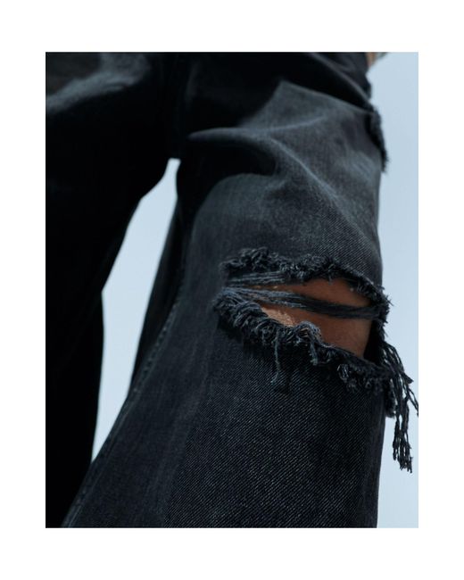 Pull&Bear Black Skater Jeans With Rips for men
