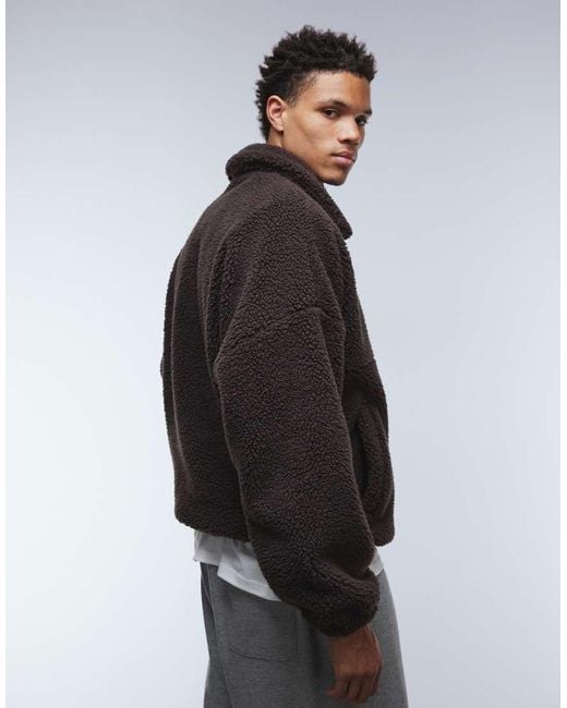 ASOS Black Extreme Oversized Boxy Quarter Zip Borg Sweatshirt With Drop Shoulder And Collar for men