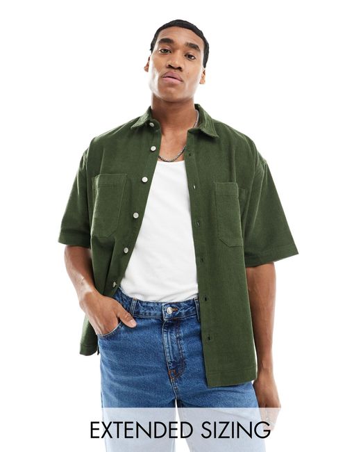 ASOS Green Short Sleeve 90s Oversized Cord Shirt for men
