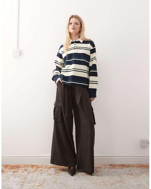 Lioness White Preppy Collar Detail Oversized Long Sleeve Rugby Top