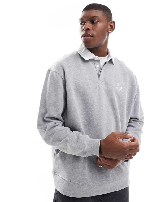 ASOS Oversized Polo Sweatshirt With Contrast Collar And Chest Print in Grey for Men Lyst UK