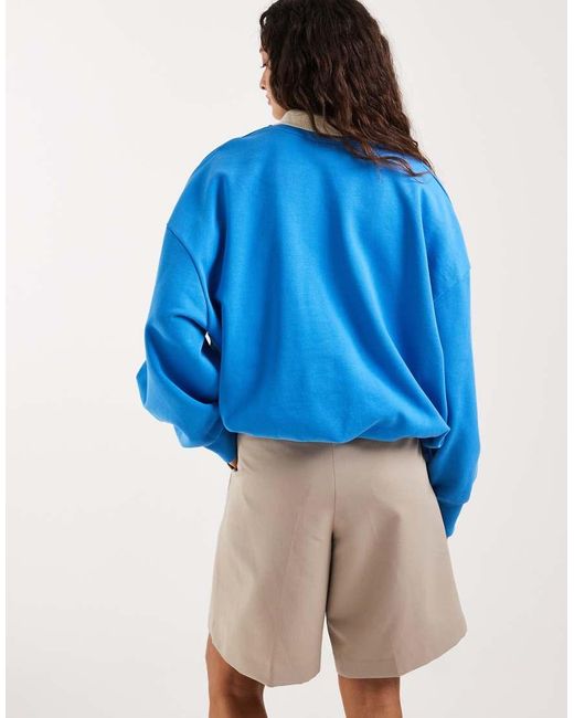 ASOS Blue Premium Bubble Hem Rugby Sweatshirt