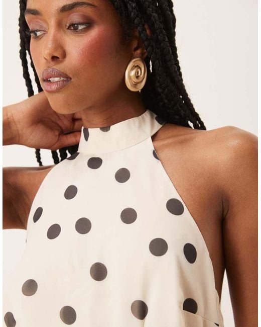 ANAYA Natural Polka Dot Halter Neck Maxi Dress