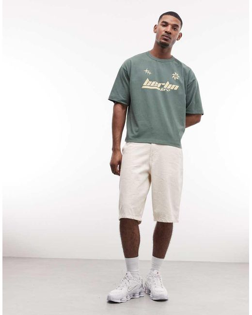 ASOS Green Heavyweight Boxy Oversized T-shirt With Berlin Graphic for men
