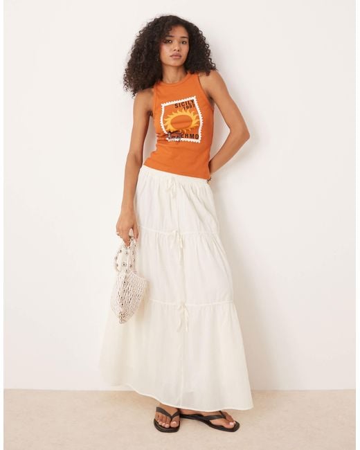 ASOS Orange Racer Rib Vest Top With Postcard Graphic
